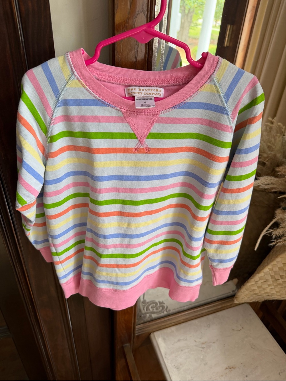 The Beaufort Bonnet Company Pastel Striped Girls' Sweatshirt - Pink Trim